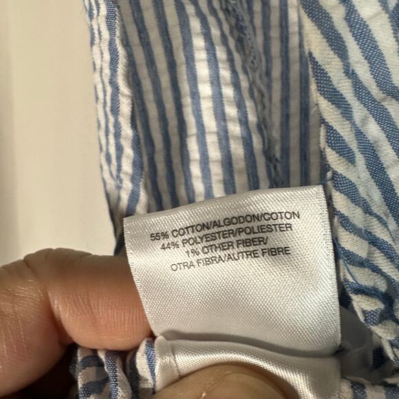 Anne Klein Blue‎ White Stripe Seersucker Sleeveless Midi Shirt Dress Sz 2 Preppy - Picture 6 of 9